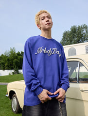 Handwritten Pearl Embroidery Crewneck Long Sleeve Tee - COPPING THREADS - Harsh and Cruel