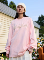 Handwritten Pearl Embroidery Crewneck Long Sleeve Tee - COPPING THREADS - Harsh and Cruel