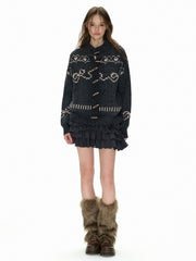 Heart Jacquard Toggle Cardigan Sweater - COPPING THREADS - CHICISLAND