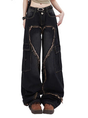 Heart - Shaped Fringe Multi - Pocket Denim - COPPING THREADS - RAYOHOPP