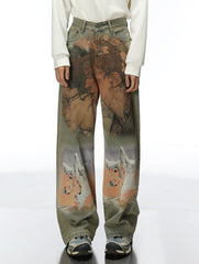 Heavy - Duty Printed Straight - Leg Distressed Denim - COPPING THREADS - CT Select