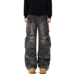 Heavyweight Multi - Pocket Washed Vintage Cargo Jeans - COPPING THREADS - CT Basics