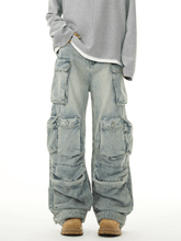 Heavyweight Multi - Pocket Washed Vintage Cargo Jeans - COPPING THREADS - CT Basics