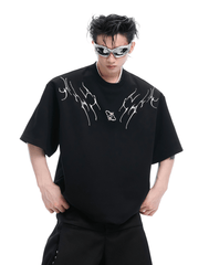 Heavyweight Studded Detailing Spine Embroidered Oversized Tee - COPPING THREADS - ArguE CulturE