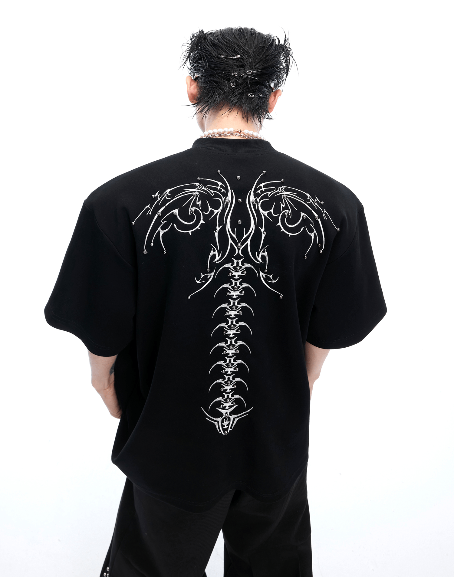 Heavyweight Studded Detailing Spine Embroidered Oversized Tee - COPPING THREADS - ArguE CulturE