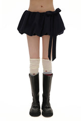 Heavyweight Wool Pleated Bow - Tie Bubble Skirt - COPPING THREADS - MOROMORO