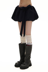 Heavyweight Wool Pleated Bow - Tie Bubble Skirt - COPPING THREADS - MOROMORO