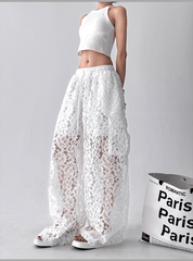 High Waist Lace Floral Hollow Out Wide - Leg Pants - COPPING THREADS - CT Select
