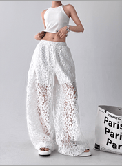 High Waist Lace Floral Hollow Out Wide - Leg Pants - COPPING THREADS - CT Select