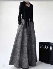 High - Waisted Acid Wash Flared Maxi Skirt - COPPING THREADS - CT Select