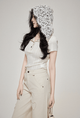 Lace Hooded Button Collar Knit Tee - COPPING THREADS - LulusMiracle