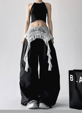 Lace Overlay Faux Two - Piece Parachute Cargo Pants - COPPING THREADS - CT Select