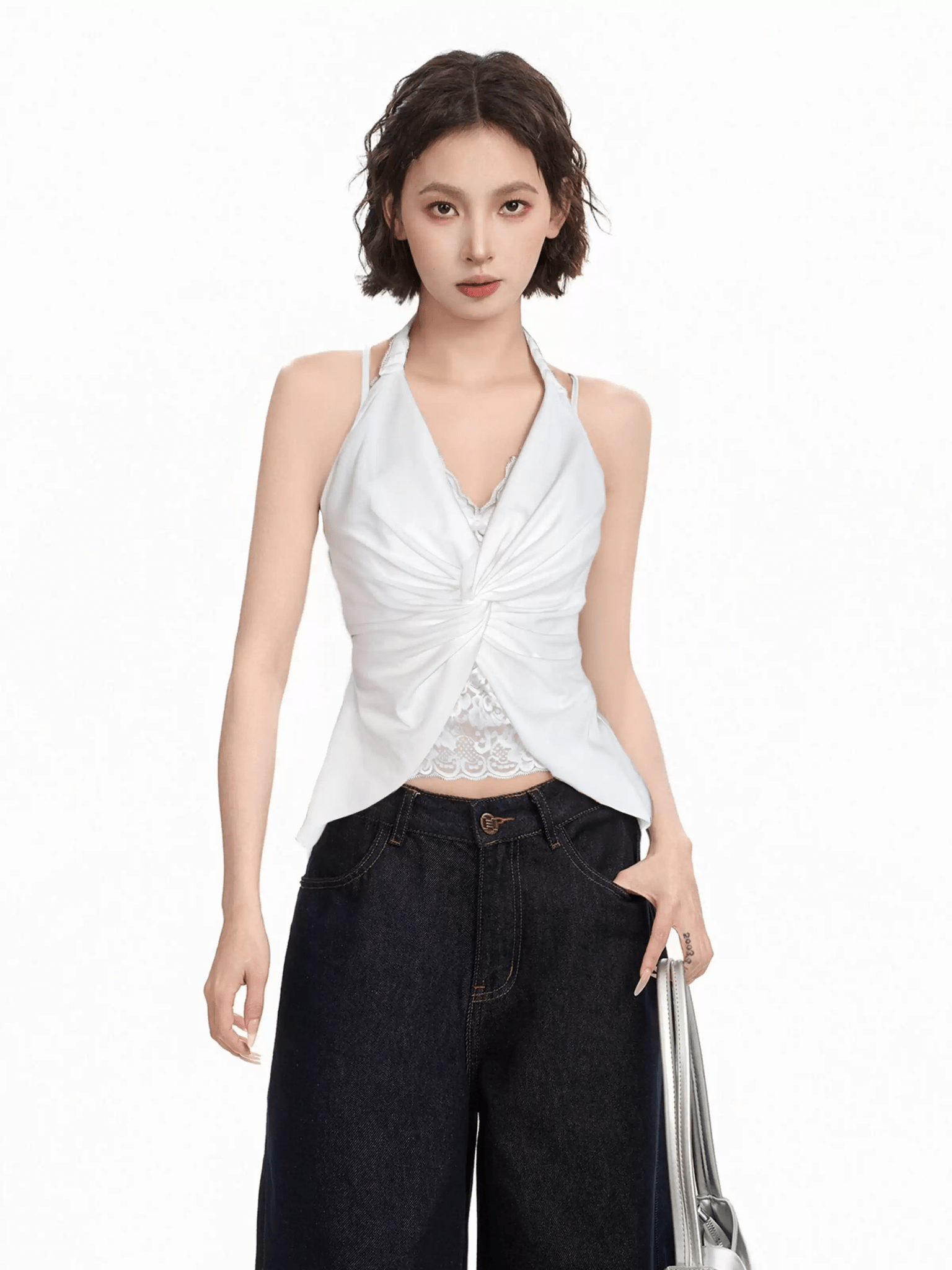 Lace Panel Faux Two - Piece Halter Tank Top - COPPING THREADS - CT Select