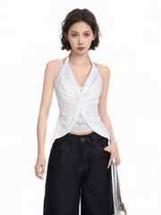Lace Panel Faux Two - Piece Halter Tank Top - COPPING THREADS - CT Select