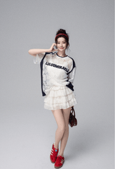 Lace Panel Jersey Tee and Ruffle Mini Skirt Set - COPPING THREADS - LulusMiracle