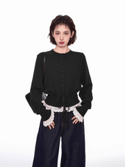 Lace Trim Faux Layered Knit Cardigan - COPPING THREADS - CT Select