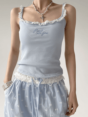 Lace Trim Fitted Ribbed Tank Top - COPPING THREADS - CT Select