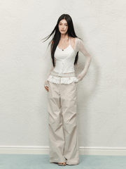 Lace Trim High - Waisted Cargo Pants - COPPING THREADS - AGAM