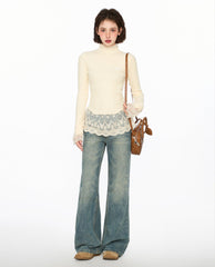 Lace Trim Mock Neck Knit Sweater - COPPING THREADS - CT Select