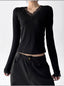 Lace-Trim V-Neck Fitted Long-Sleeve Top - CT5140 - COPPING THREADS - CT ORIGINALS