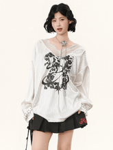 Lace V - Neck Graphic Jersey Blouse - COPPING THREADS - CHICISLAND