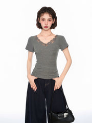 Lace V - Neck Tee - COPPING THREADS - CT Select