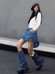 Layered Look Denim Mini Skirt - COPPING THREADS - Yokuku