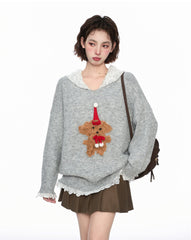 Layered - Look Lace Hoodie Pullover Knit Sweater - COPPING THREADS - CT Select