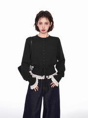 Layered Look Lace - Trimmed Crop Knit Sweater - COPPING THREADS - CT Select