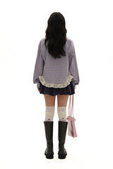 Layered Tencel Lace Hem Fitted Gingham Shirt - COPPING THREADS - MOROMORO