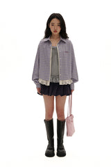 Layered Tencel Lace Hem Fitted Gingham Shirt - COPPING THREADS - MOROMORO