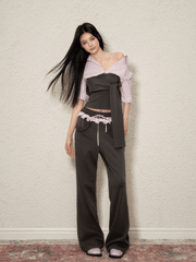 Layered Tie - Front Top & Ruffle Waist Joggers Set - COPPING THREADS - AGAM