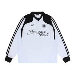 Letter Print Color - Block V - Neck Sports Sweatshirt - COPPING THREADS - CHICISLAND