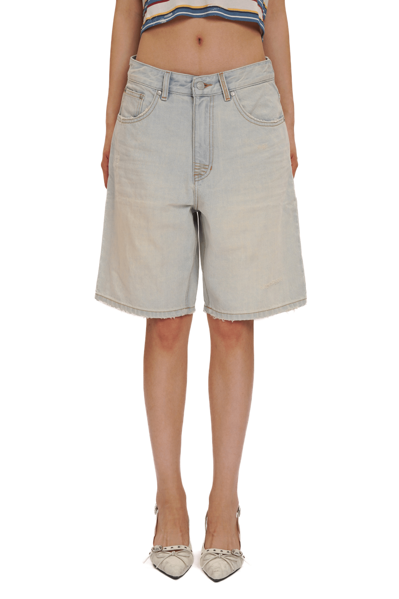 Light - Wash Vintage Pleated Denim Shorts - COPPING THREADS - MOROMORO
