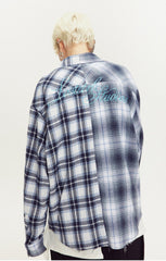 LOSTCTRL Embroidered Logo Plaid Patchwork Long Sleeve Shirt - COPPING THREADS - LOSTCTRL
