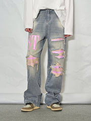 LOSTCTRL Pink Distressed Washed Denim - COPPING THREADS - LOSTCTRL