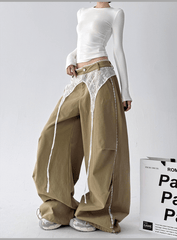 Low - Rise Lace - Trim Cargo Wide - Leg Pants - COPPING THREADS - CT Select