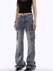 Low - Rise Side Pocket Flared Cargo Denim - COPPING THREADS - CHICISLAND