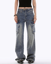 Low - Rise Side Pocket Flared Cargo Denim - COPPING THREADS - CHICISLAND