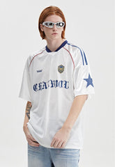 Mesh Breathable Letter Print Blockette Style Jersey Tee - COPPING THREADS - CHICISLAND