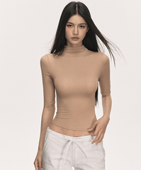 Mock Neck Fitted Half Sleeve Tee - COPPING THREADS - Anna Aneae