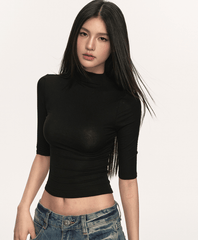 Mock Neck Fitted Half Sleeve Tee - COPPING THREADS - Anna Aneae