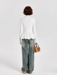 Mock Neck Ruffle Hem Long Sleeve Blouse - COPPING THREADS - CT Select