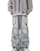 Multi - Pocket Heavy - Washed Ripped Denim Cargo Pants - COPPING THREADS - CHICISLAND