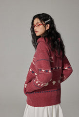 Mushroom Jacquard Knit Hoodie Cardigan - COPPING THREADS - CHICISLAND