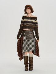 Off - Shoulder Fair Isle Knit Sweater - COPPING THREADS - CHICISLAND