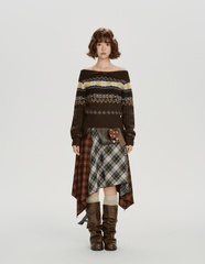 Off - Shoulder Fair Isle Knit Sweater - COPPING THREADS - CHICISLAND