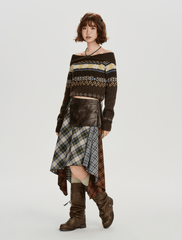 Off - Shoulder Fair Isle Knit Sweater - COPPING THREADS - CHICISLAND