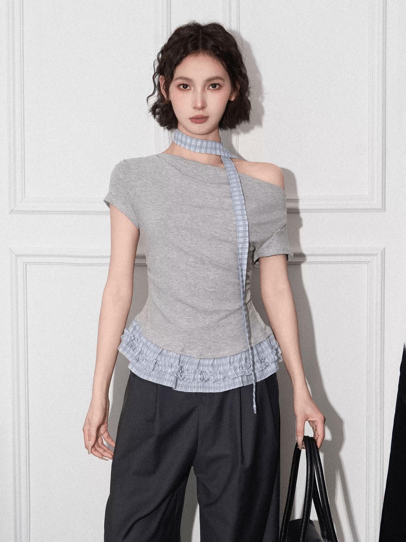 Off - Shoulder Faux Layered Ruffle Hem Tee - COPPING THREADS - CT Select