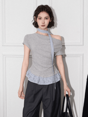 Off - Shoulder Faux Layered Ruffle Hem Tee - COPPING THREADS - CT Select